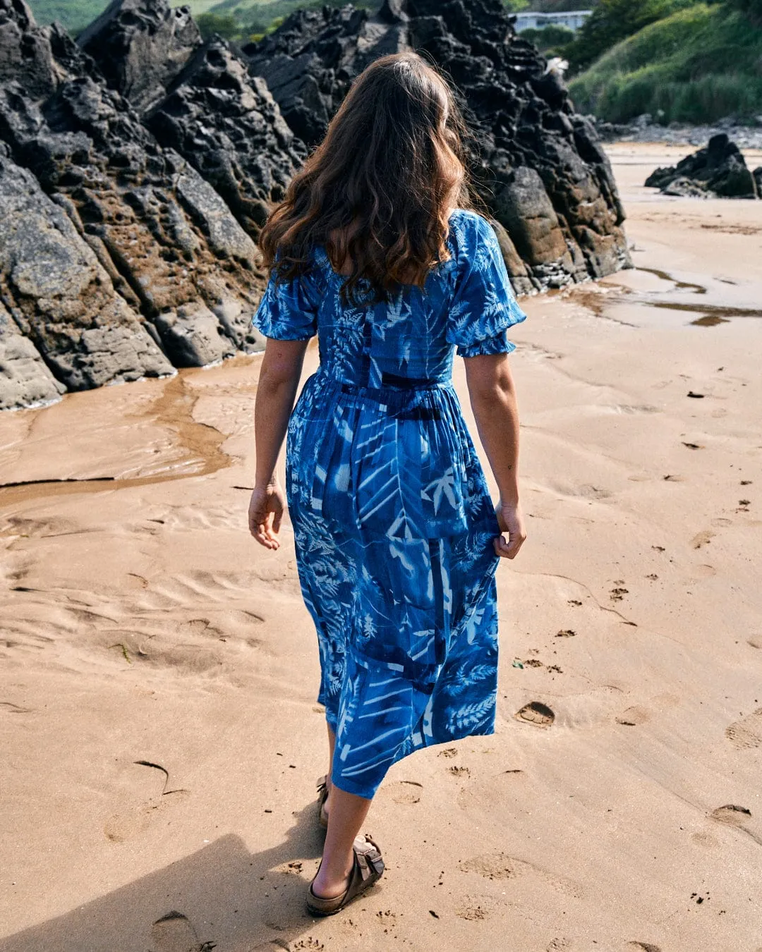 Larran Cyanotype - Midi Woven Dress - Blue