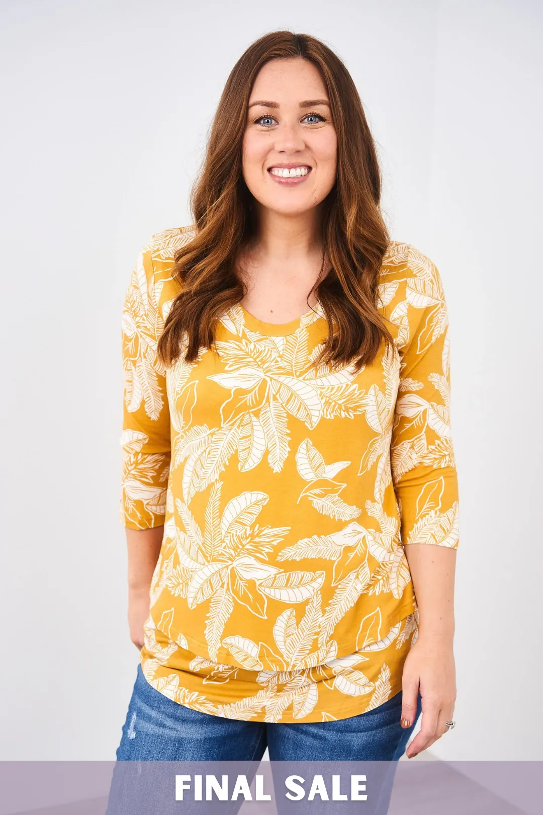 Latched Mama 3/4 Sleeve Scoop Neck Printed Nursing Top - Final Sale