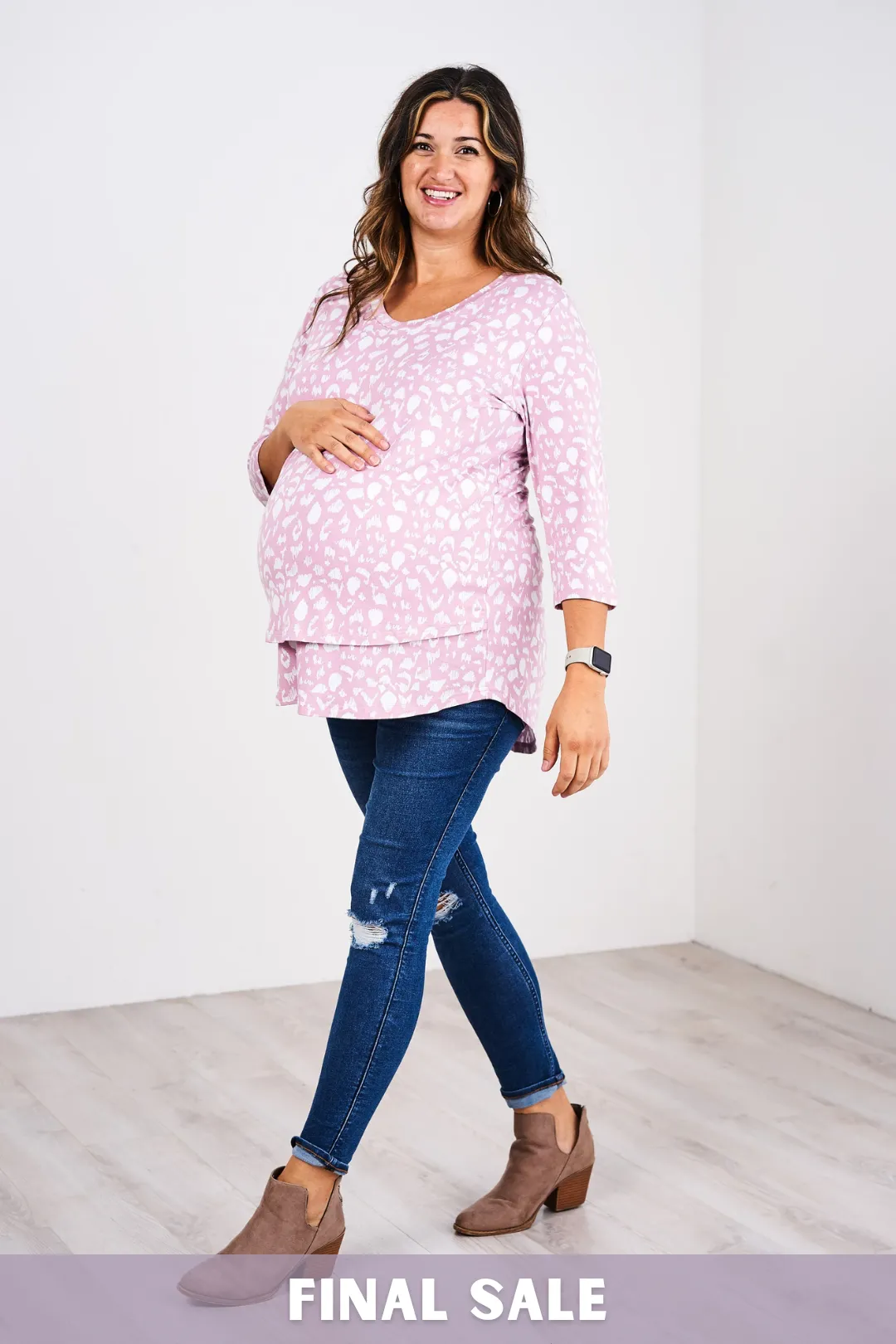 Latched Mama 3/4 Sleeve Scoop Neck Printed Nursing Top - Final Sale