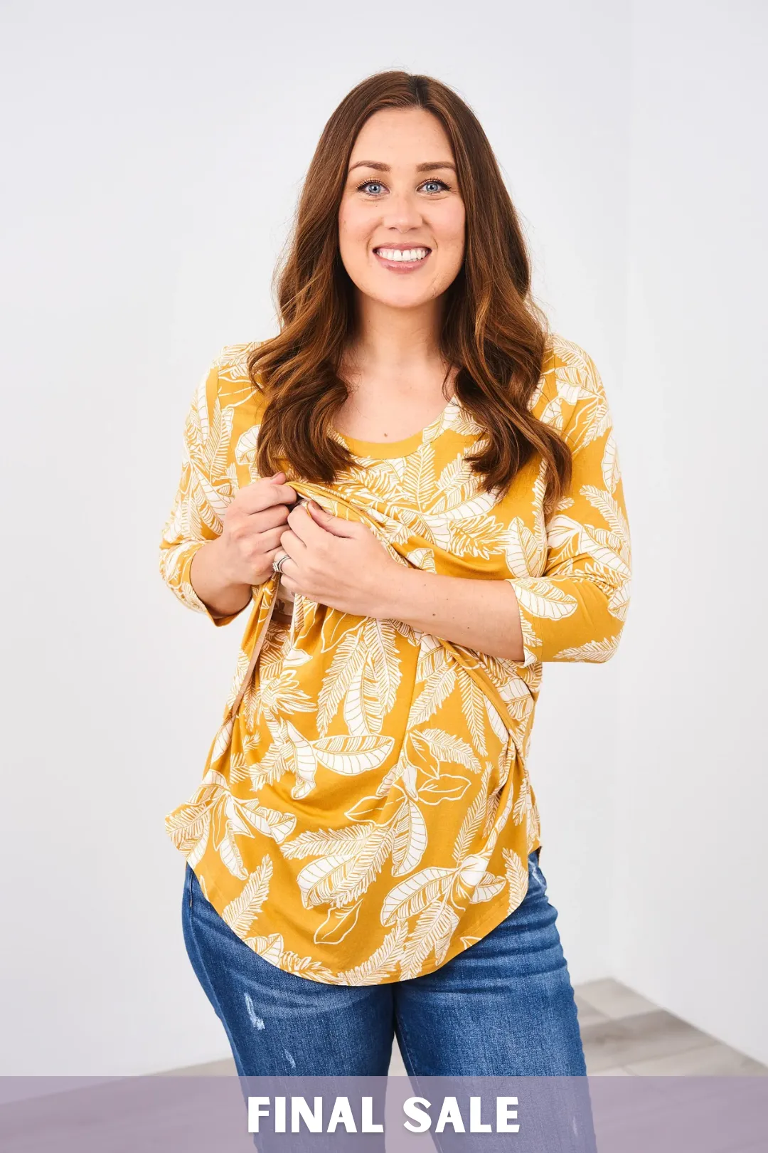 Latched Mama 3/4 Sleeve Scoop Neck Printed Nursing Top - Final Sale