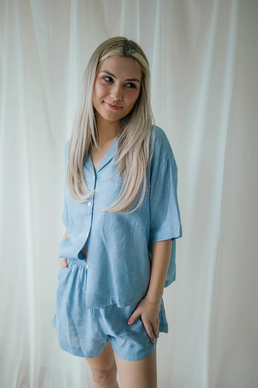 Light Blue Linen Matching Set