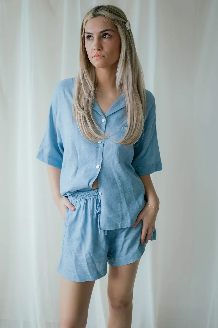 Light Blue Linen Matching Set