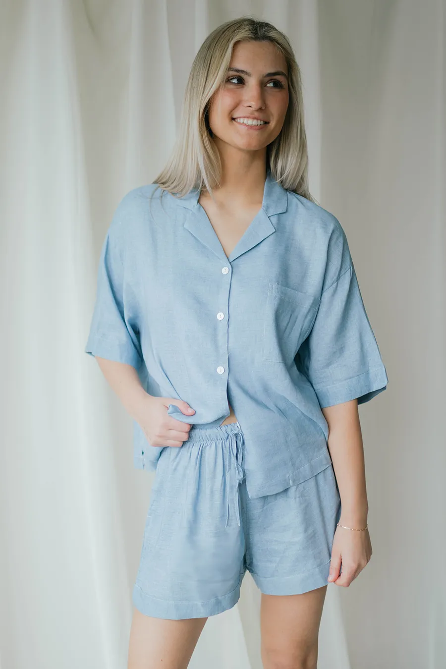 Light Blue Linen Matching Set