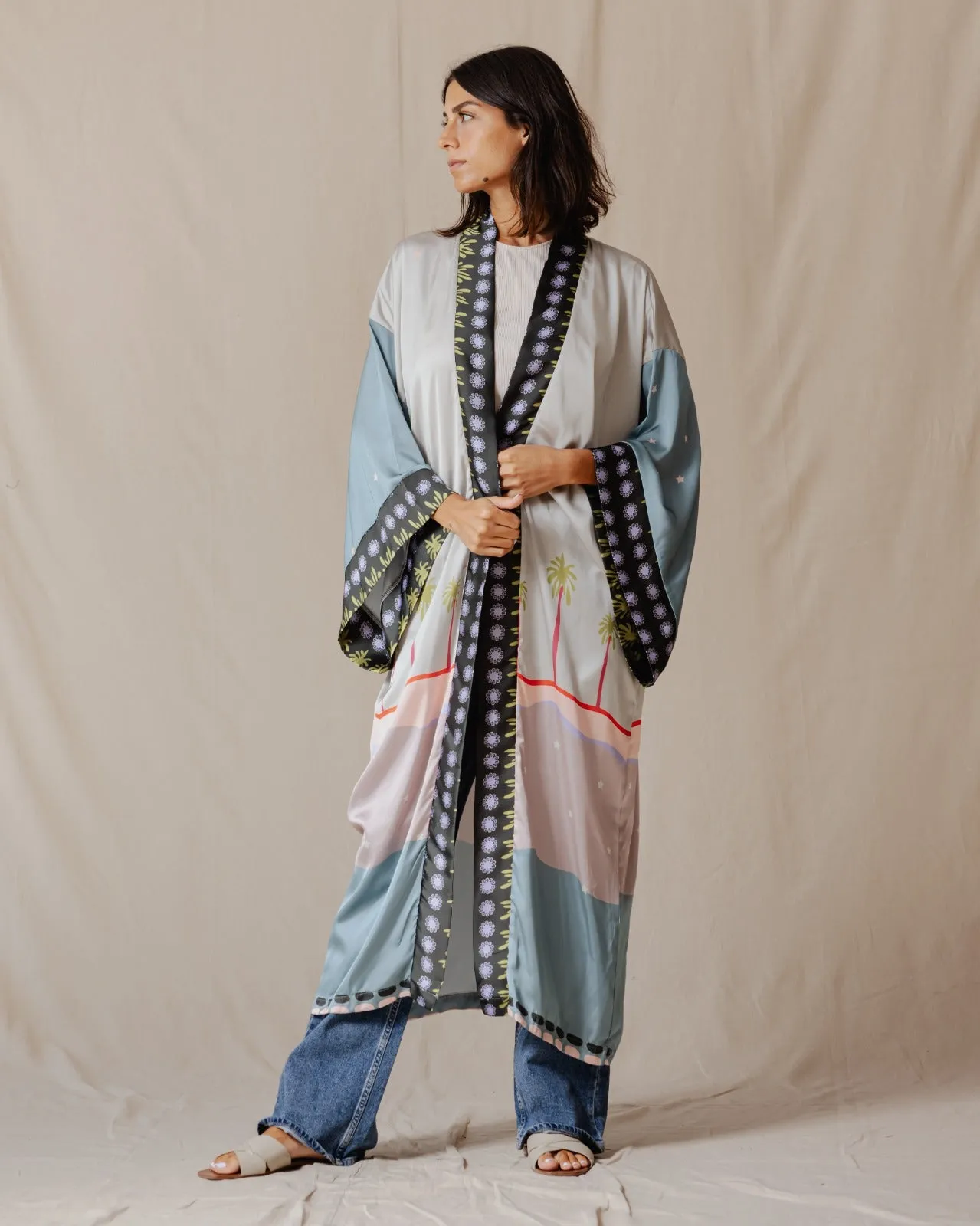 Little Pink House Satin Kimono