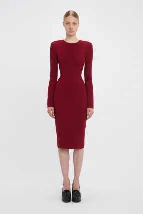 Long Sleeve T-Shirt Fitted Dress In Oxblood