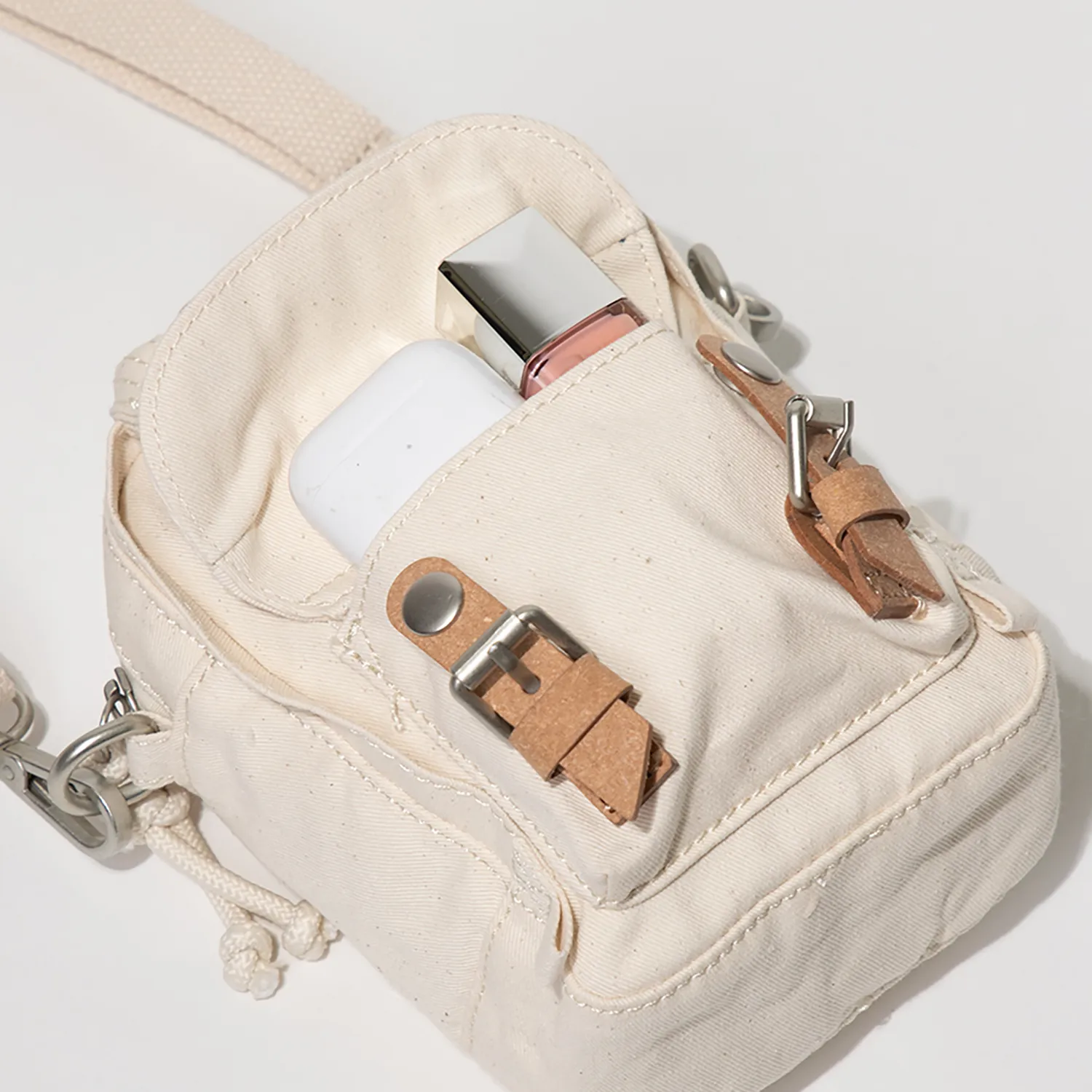 Macaroon Tiny Organic Cotton Series Beige Crossbody Bag