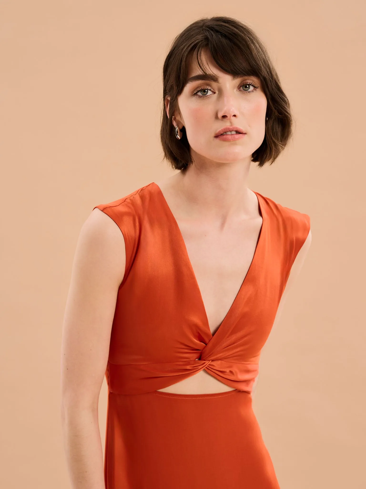 Marin Twist Front Dress in Burnt Orange