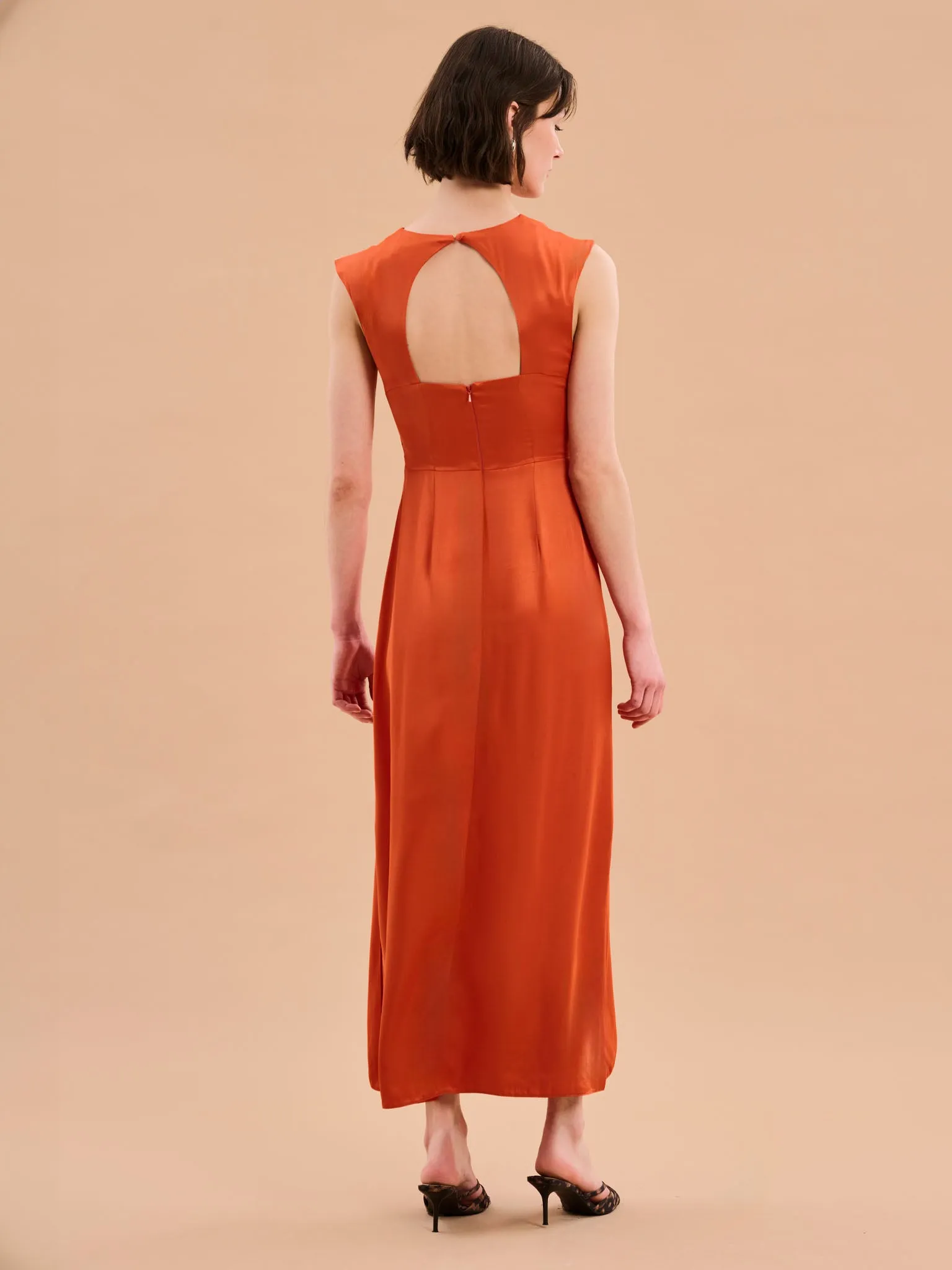 Marin Twist Front Dress in Burnt Orange