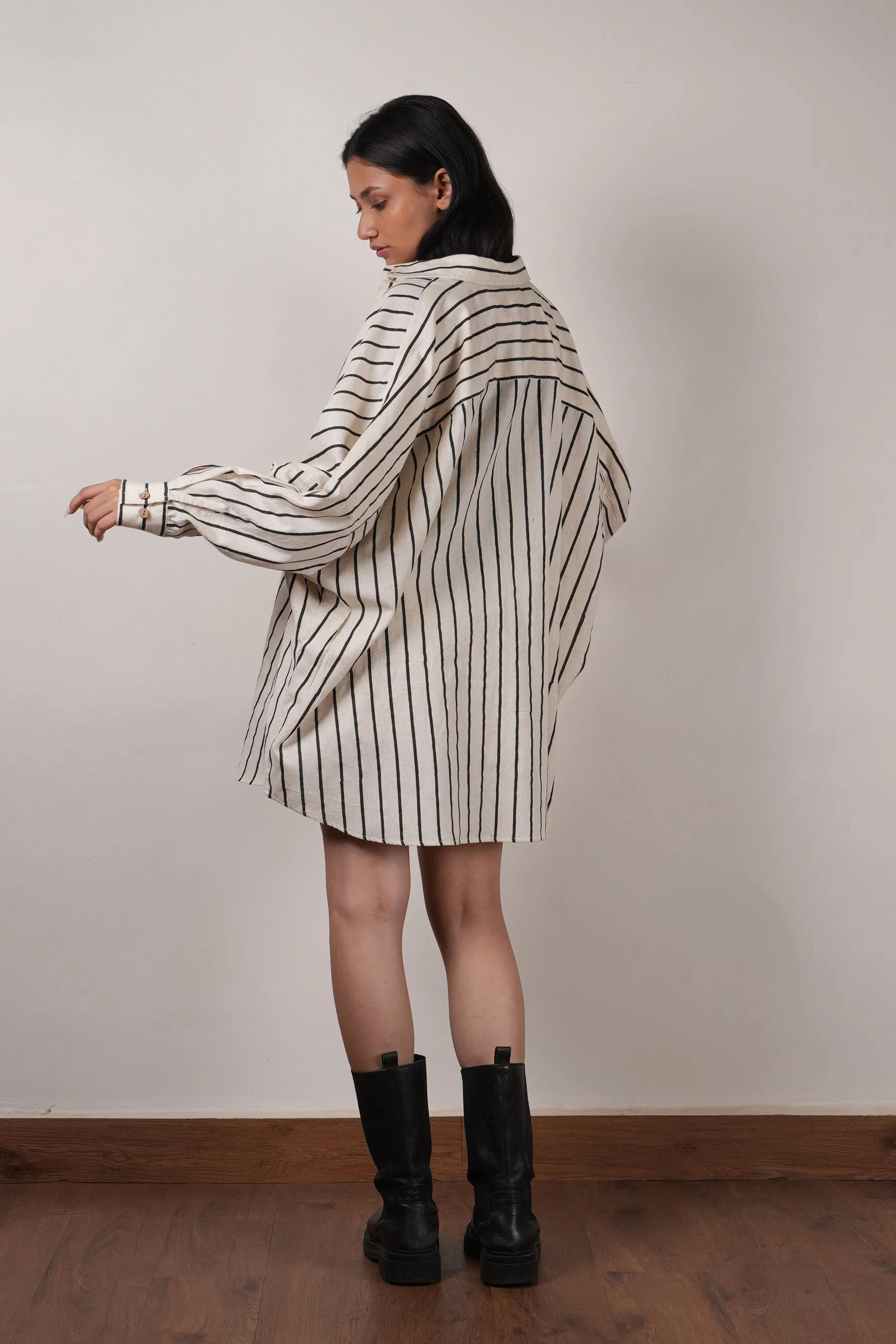 Mati Oversized Striped Shirt-Oatmeal