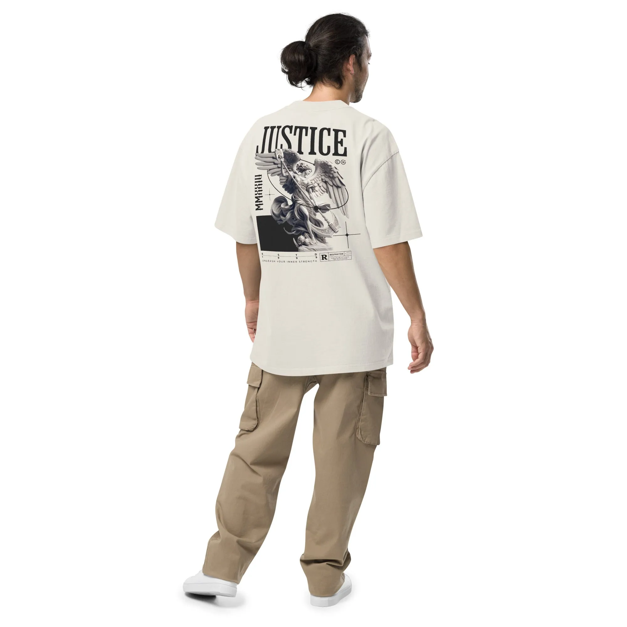 Men's Angelic Justice Theme Oversized Faded T-shirt