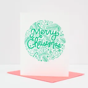 Merry Christmas card, Christmas card, illustrated holiday card