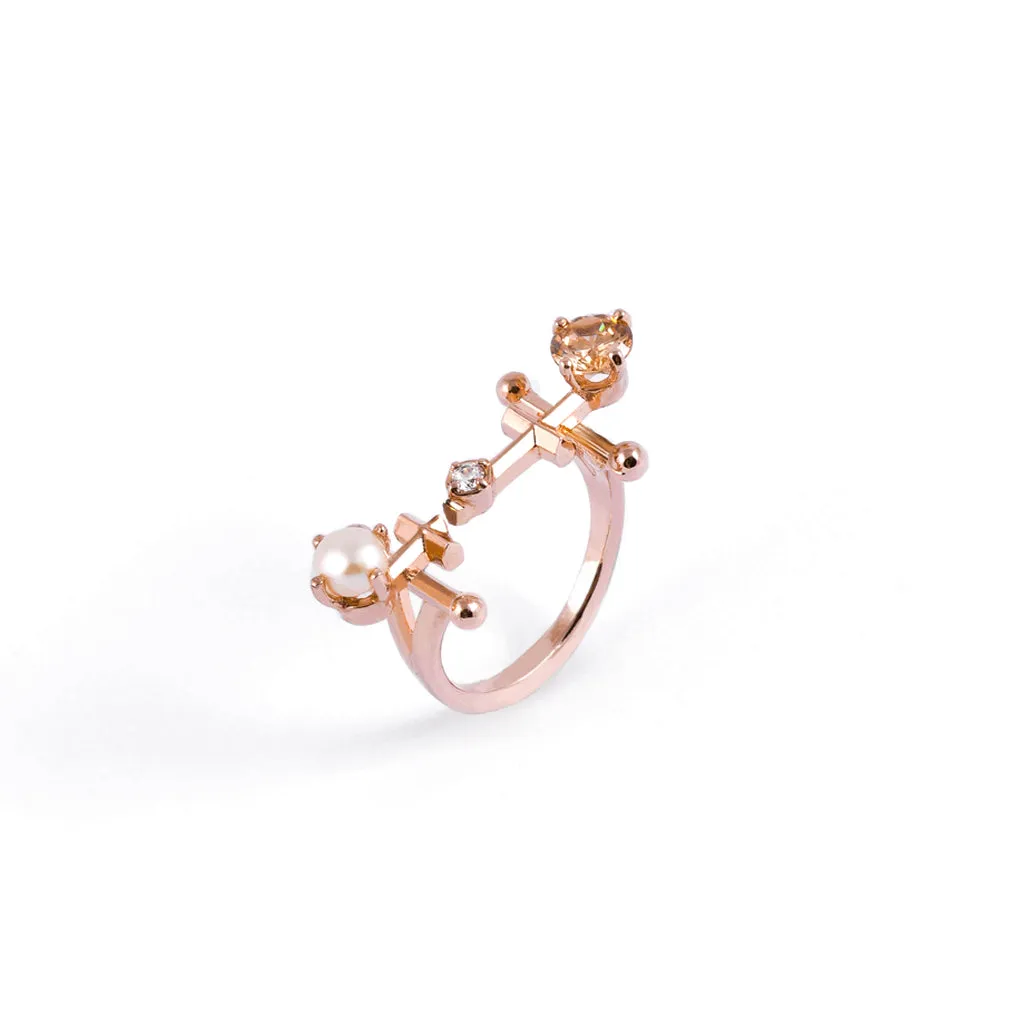 Mini Gems X Pearl Ring [Pink gold]