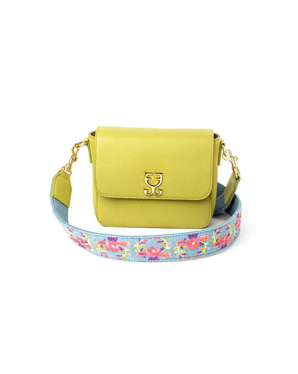 Mini Goblet Crossbody Leather : Lime Green with Denim Straps