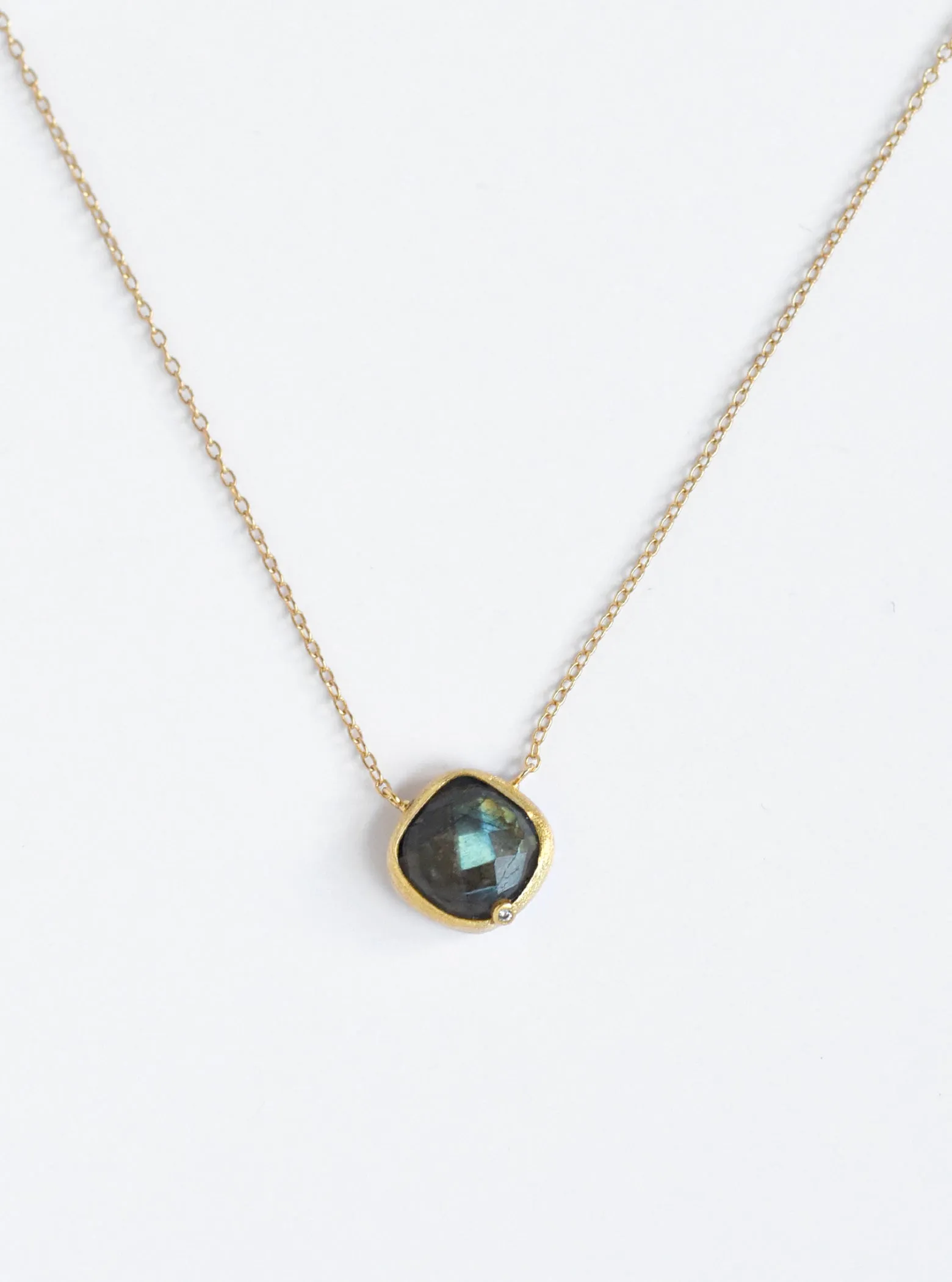 Natural Gemstone with CZ Cushion Necklace