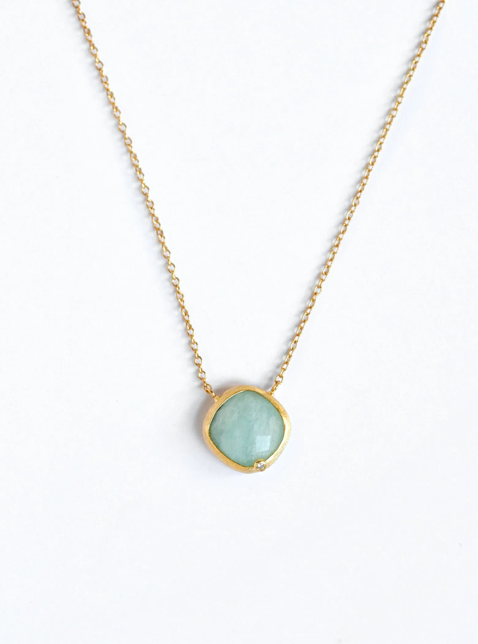 Natural Gemstone with CZ Cushion Necklace