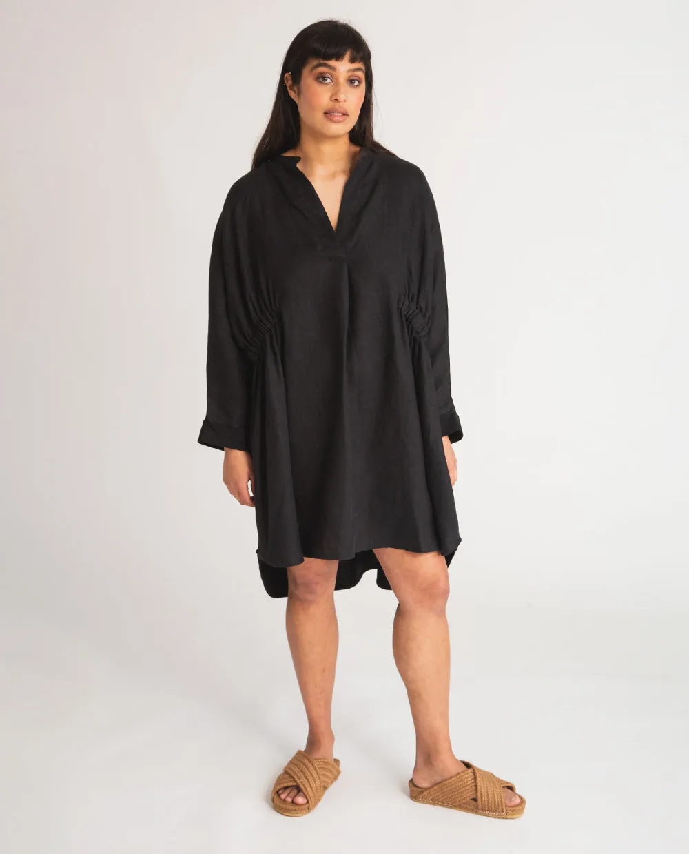 Navaeh-May Organic Cotton & Linen Dress In Black