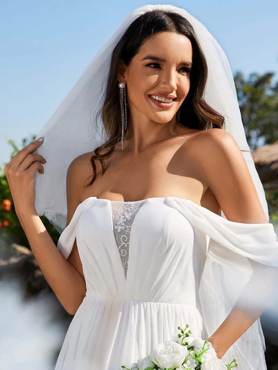 Off Shoulder Chiffon Wholesale Wedding Dressees With Half Sleeves