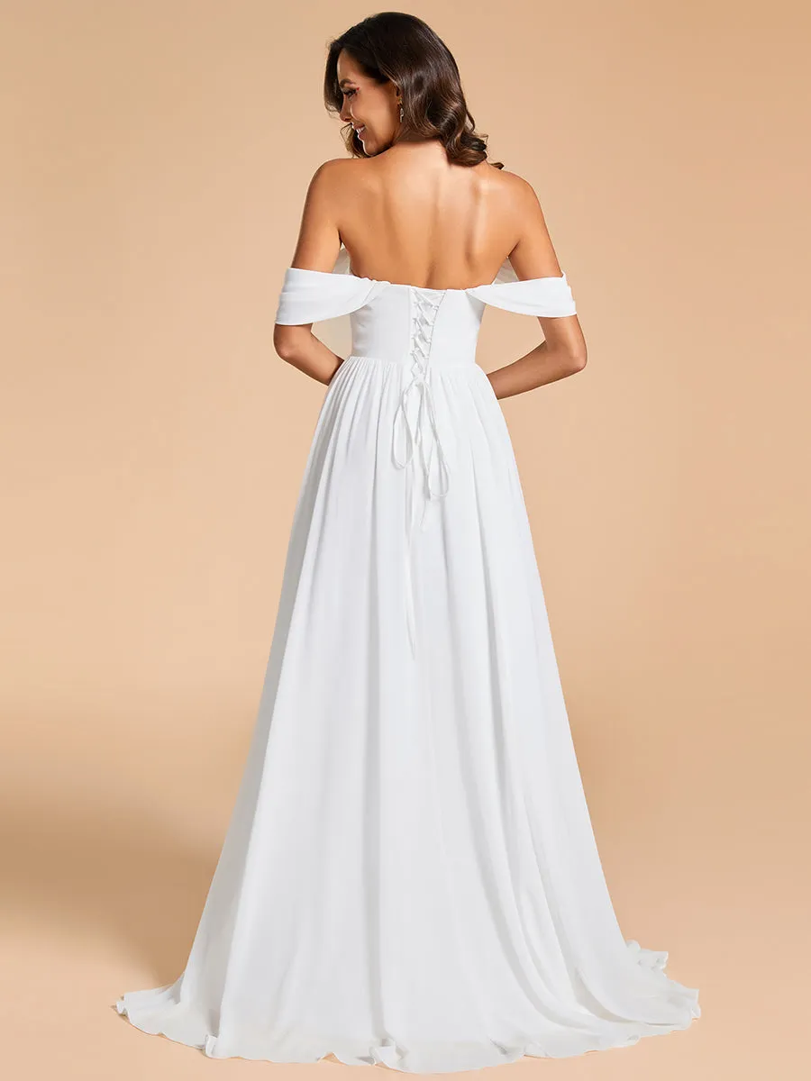 Off Shoulder Chiffon Wholesale Wedding Dressees With Half Sleeves