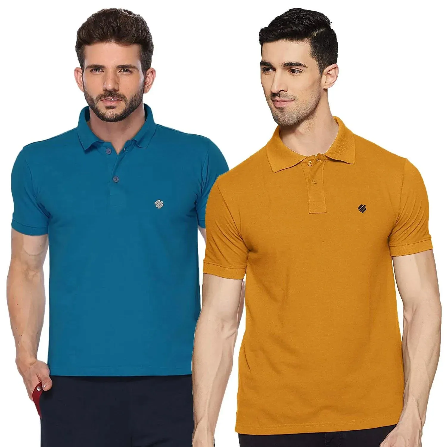 ONN Men's Cotton Polo T-Shirt (Pack of 2) in Solid Bright Blue-Mustard colours