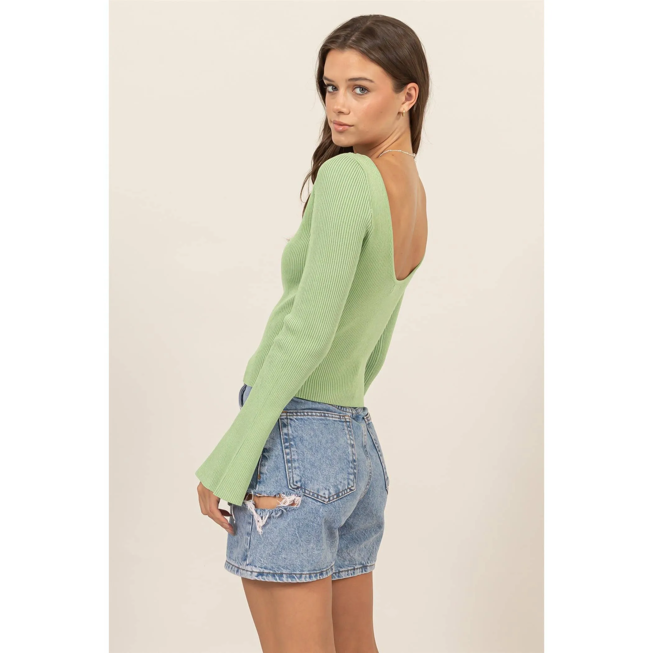 OPEN-BACK RIBBED KNIT TOP