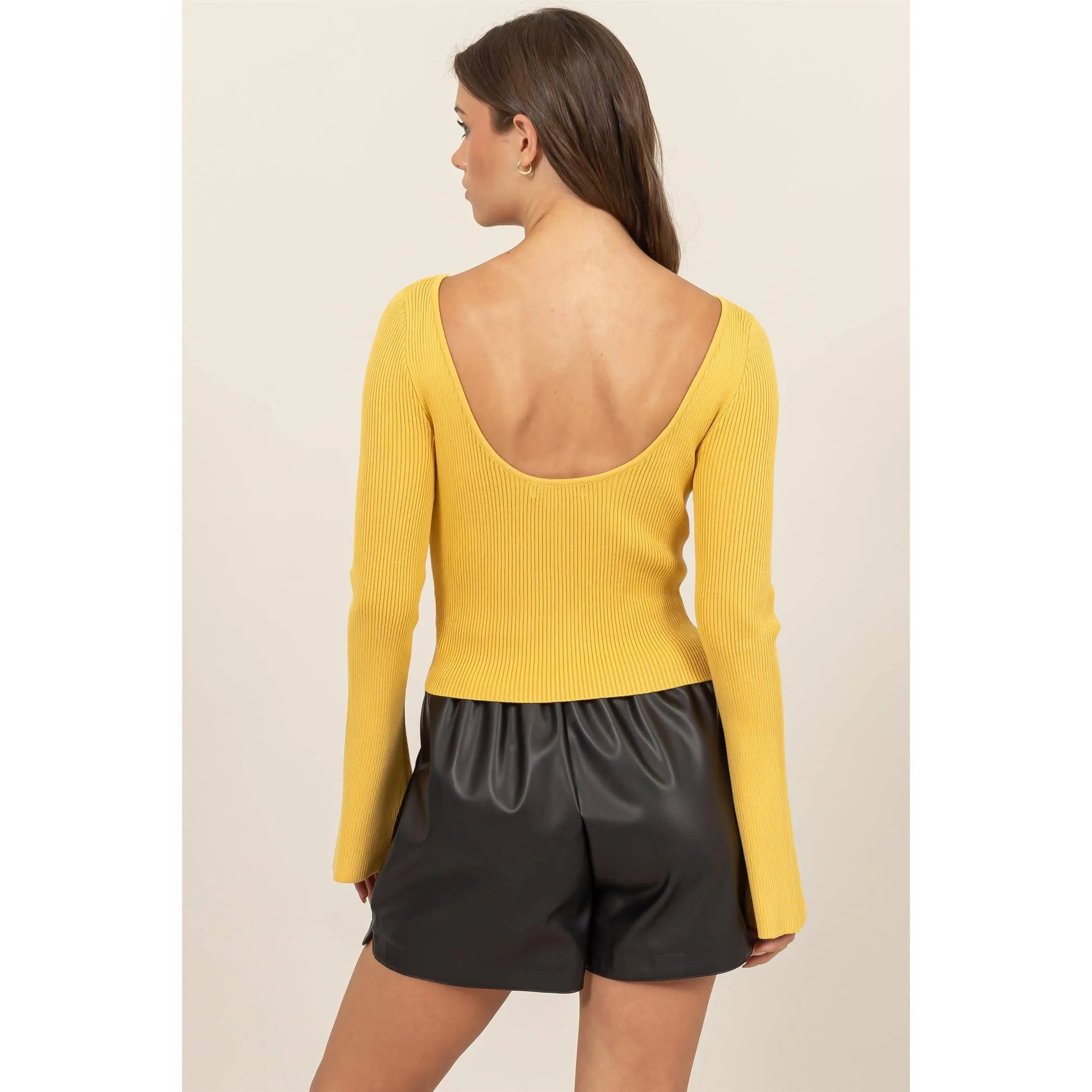 OPEN-BACK RIBBED KNIT TOP