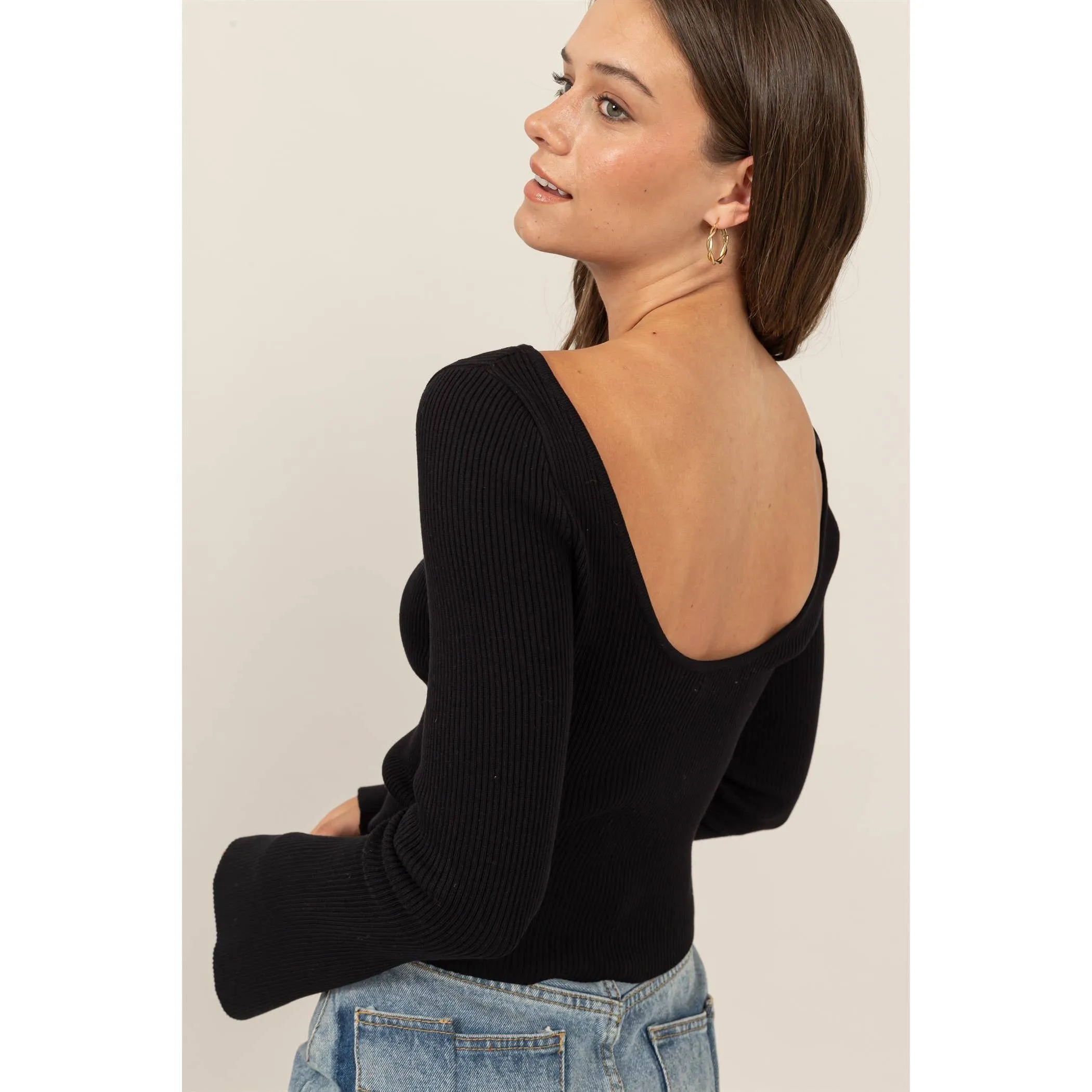 OPEN-BACK RIBBED KNIT TOP