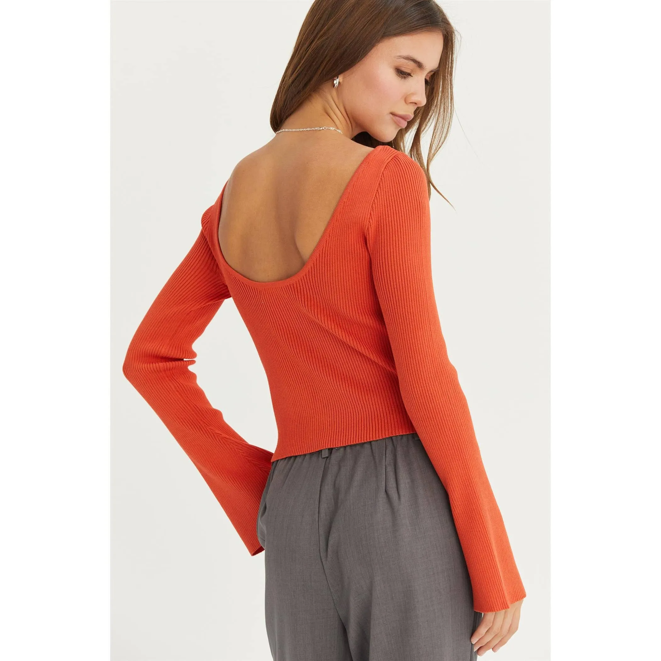 OPEN-BACK RIBBED KNIT TOP