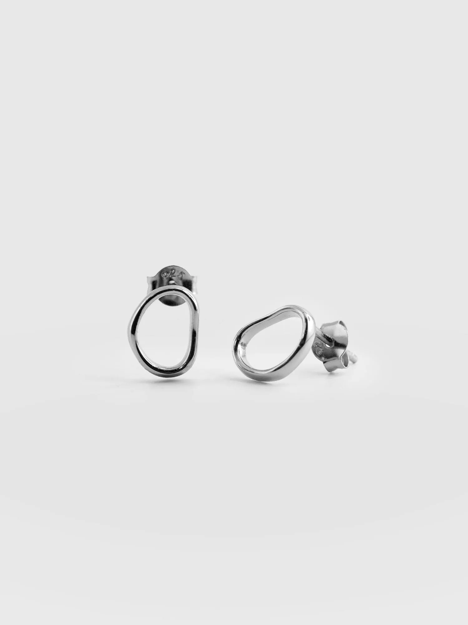 Organic Open Oval Stud Earrings - Silver