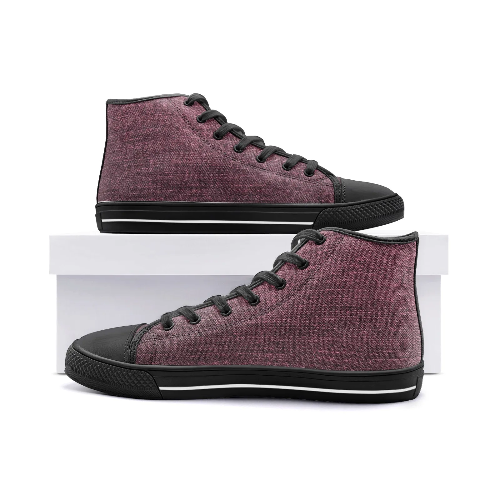 Our Best Canvas High Top Sneaker Men and Women Pink Denim Pattern