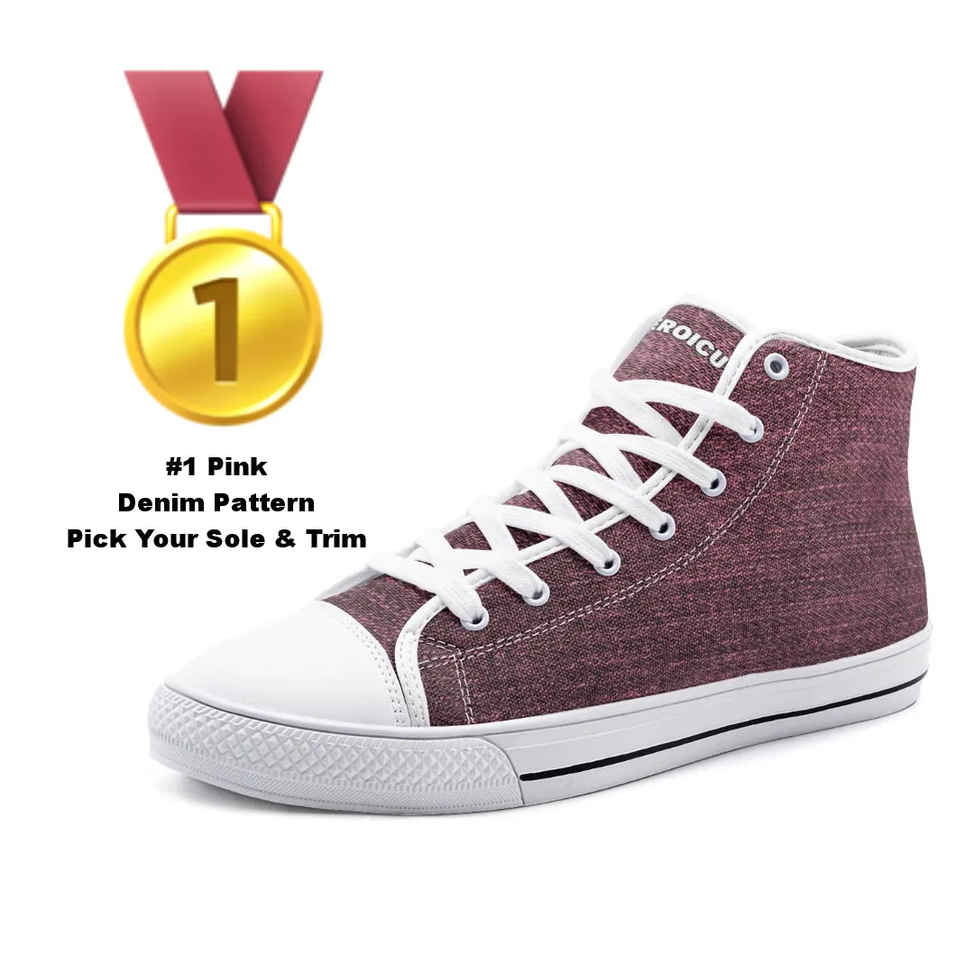 Our Best Canvas High Top Sneaker Men and Women Pink Denim Pattern