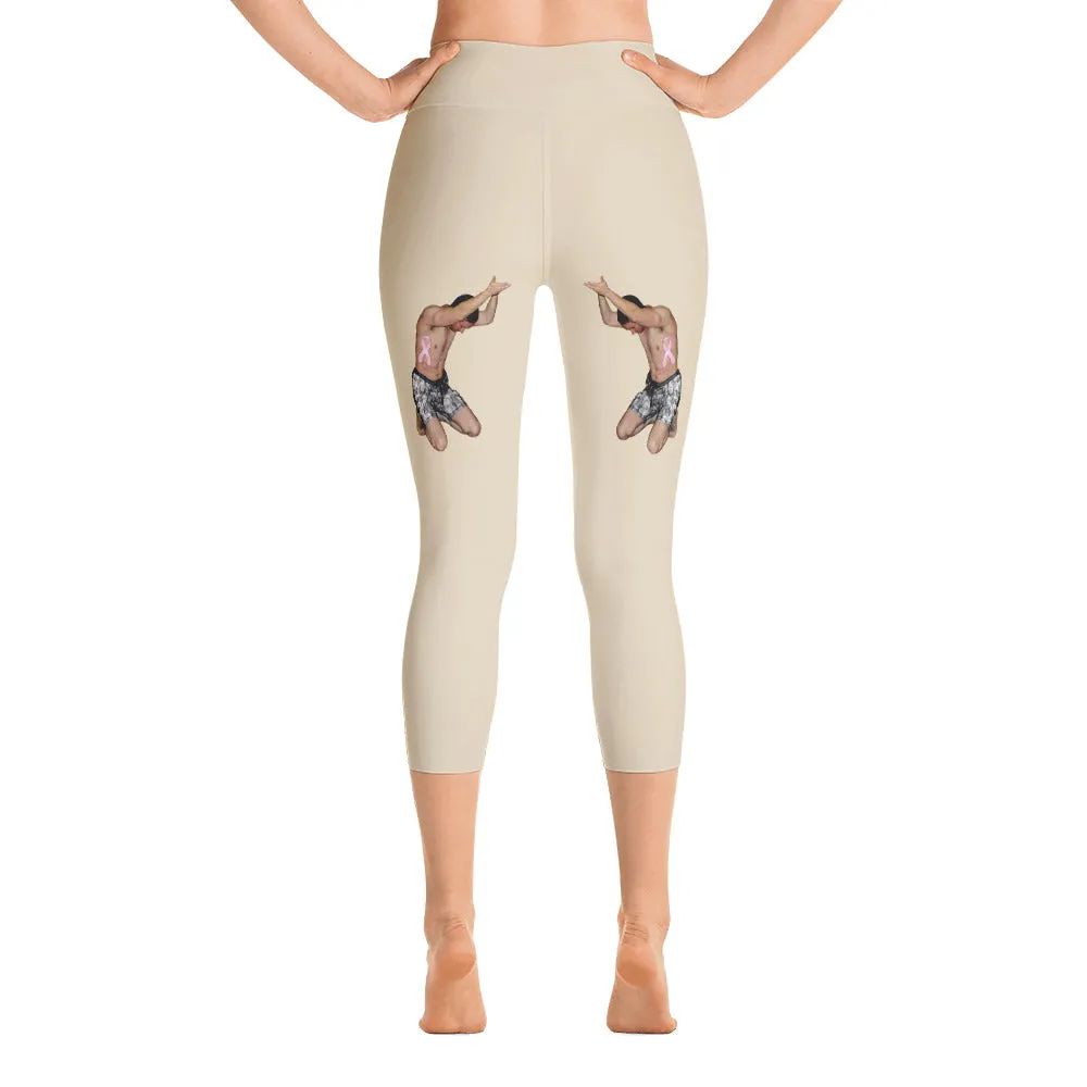 Our best viral yoga capri leggings with woman power - Beige Color with White Letters