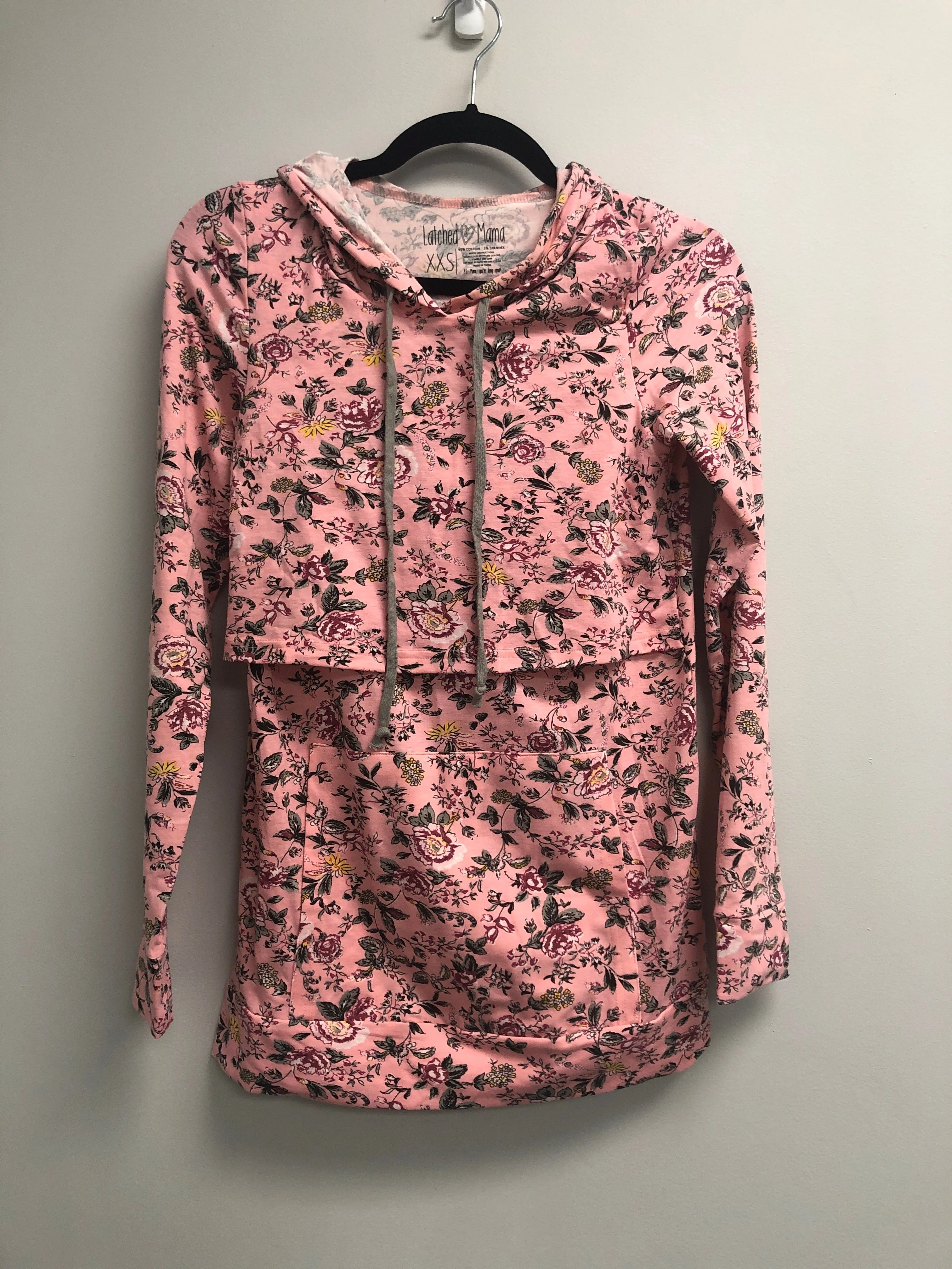 Outlet 6814 - Latched Mama Lightweight Cotton Nursing Hoodie - Final Sale - Blushing Blooms - Extra Extra Small