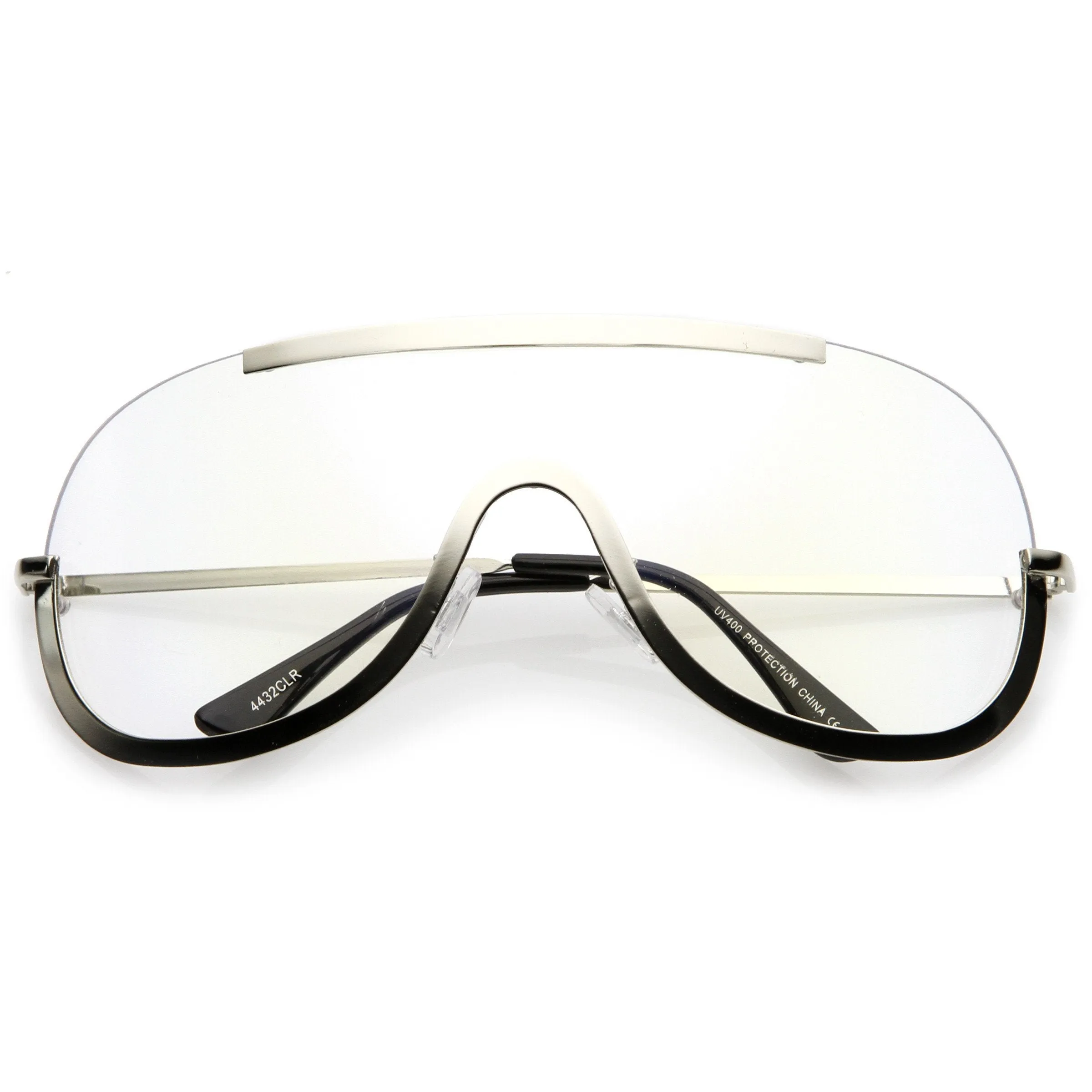 Oversize Disco Rimless Shield Clear Lens Glasses