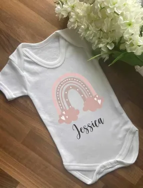 Personalised Pink Rainbow Baby Vest