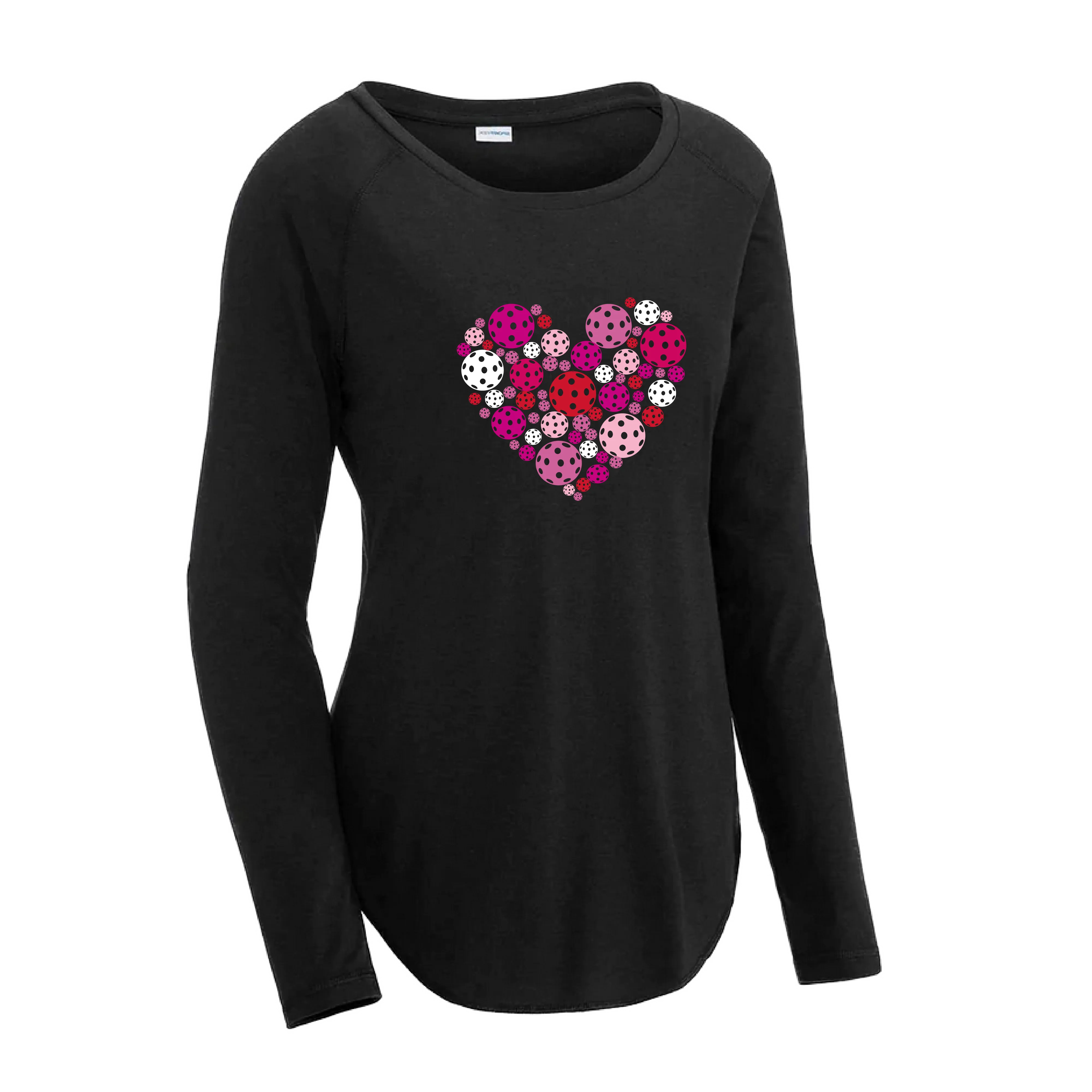 Pickleball Heart | Women's Long Sleeve Scoop Neck Pickleball Shirts | 75/13/12 poly/cotton/rayon