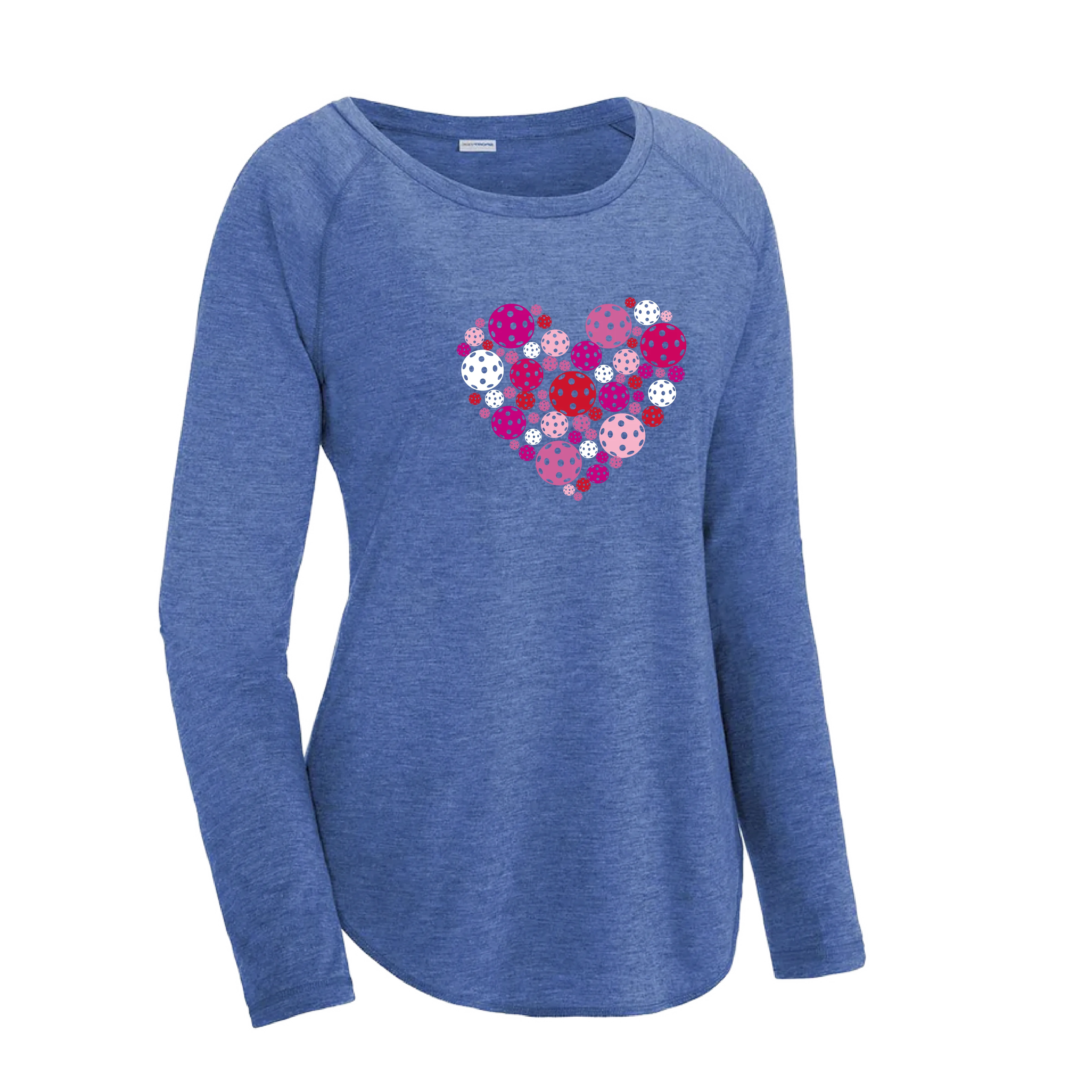 Pickleball Heart | Women's Long Sleeve Scoop Neck Pickleball Shirts | 75/13/12 poly/cotton/rayon