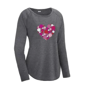 Pickleball Heart | Women's Long Sleeve Scoop Neck Pickleball Shirts | 75/13/12 poly/cotton/rayon