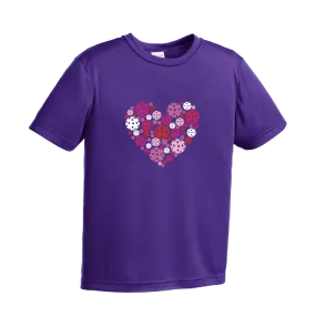 Pickleball Heart | Youth Short Sleeve Athletic Pickleball Shirt | 100% Polyester