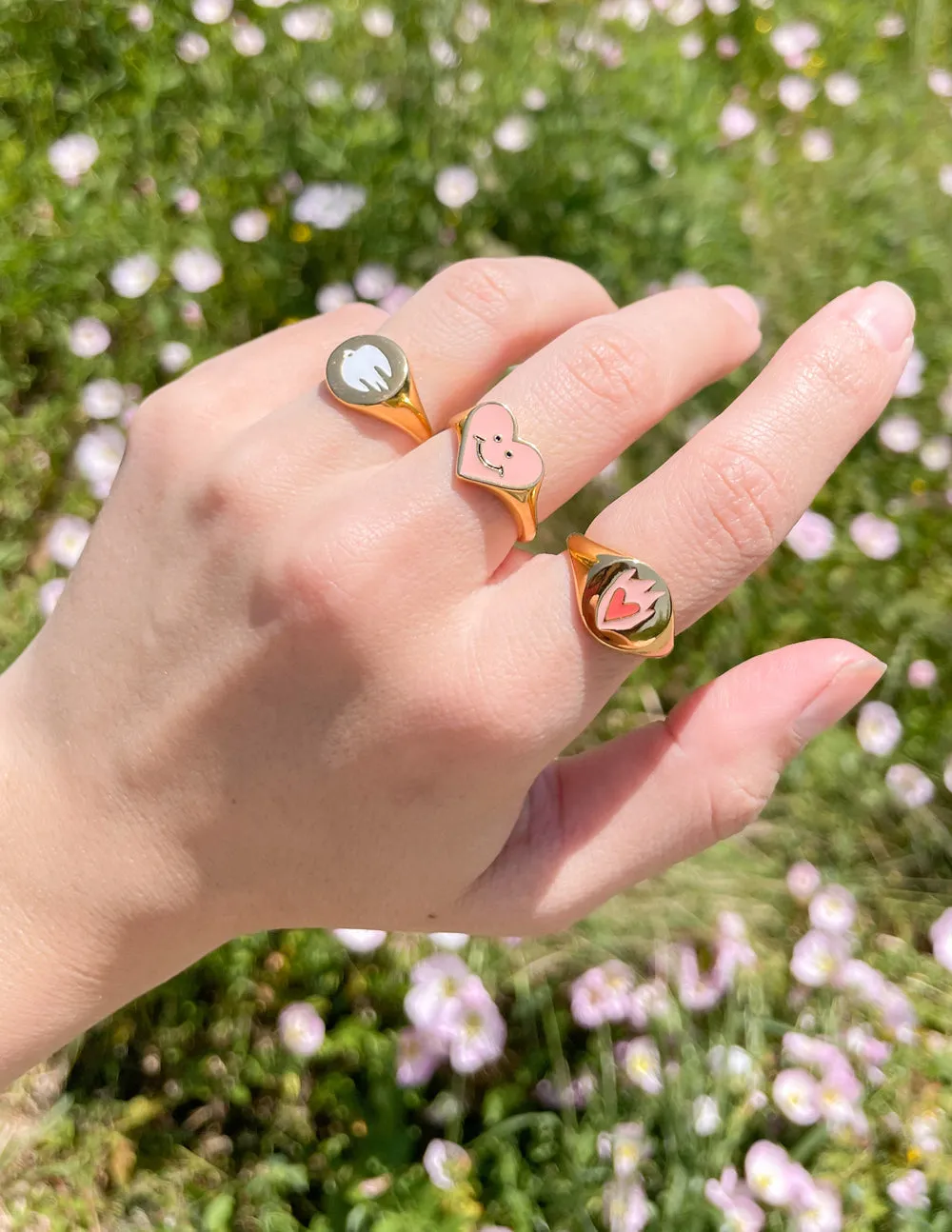 Pink Enamel Smiley Heart Ring