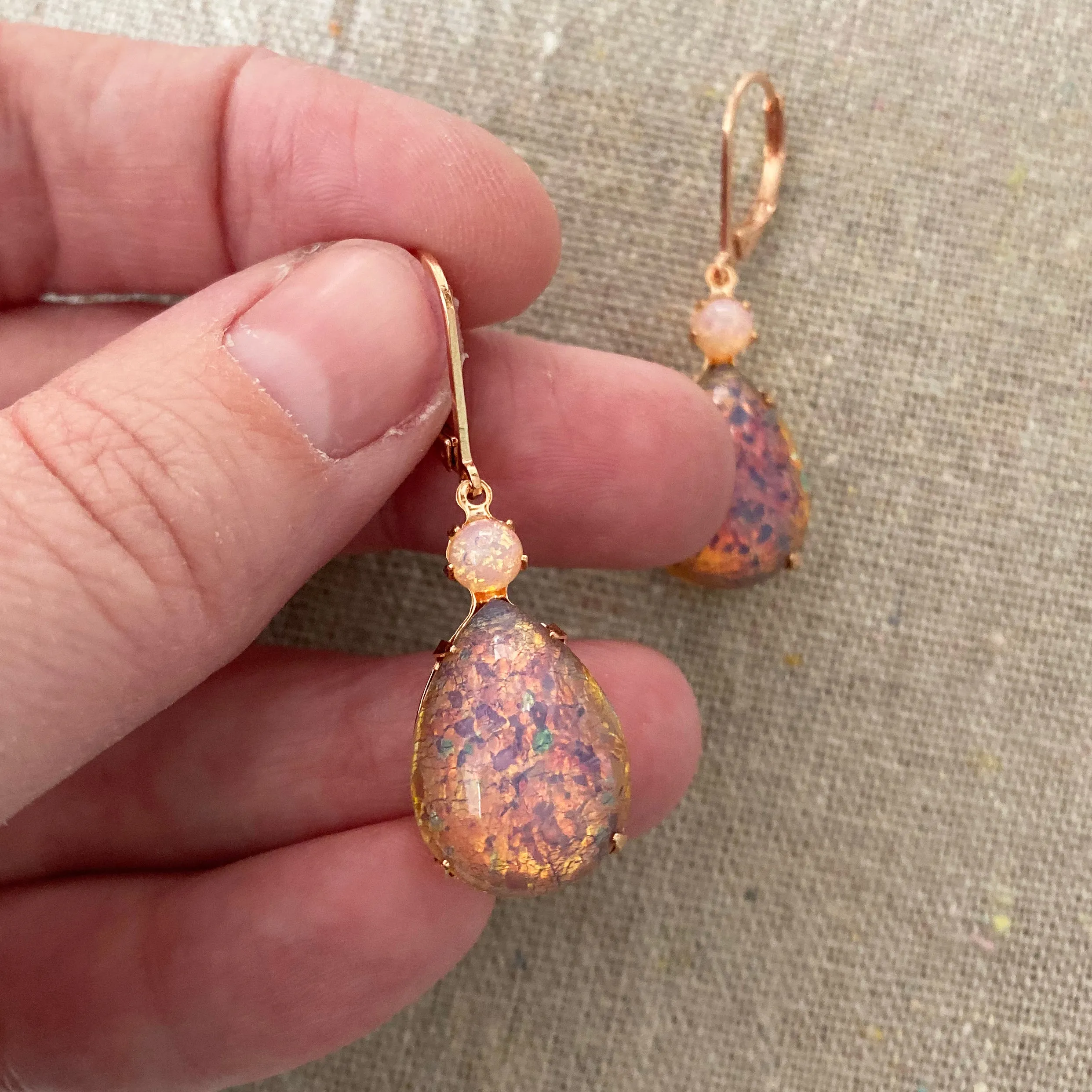 Pink Glass Opal Earrings