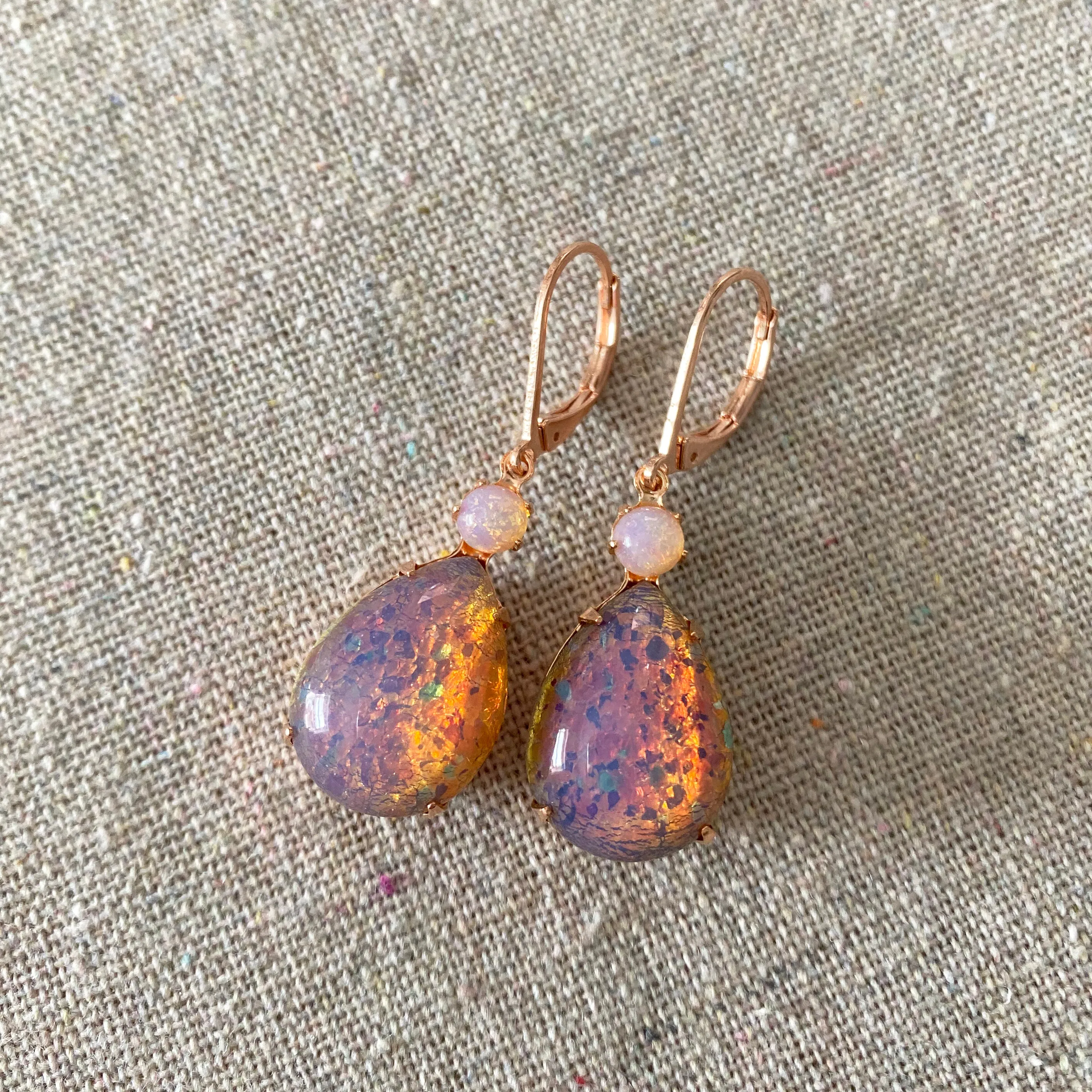 Pink Glass Opal Earrings