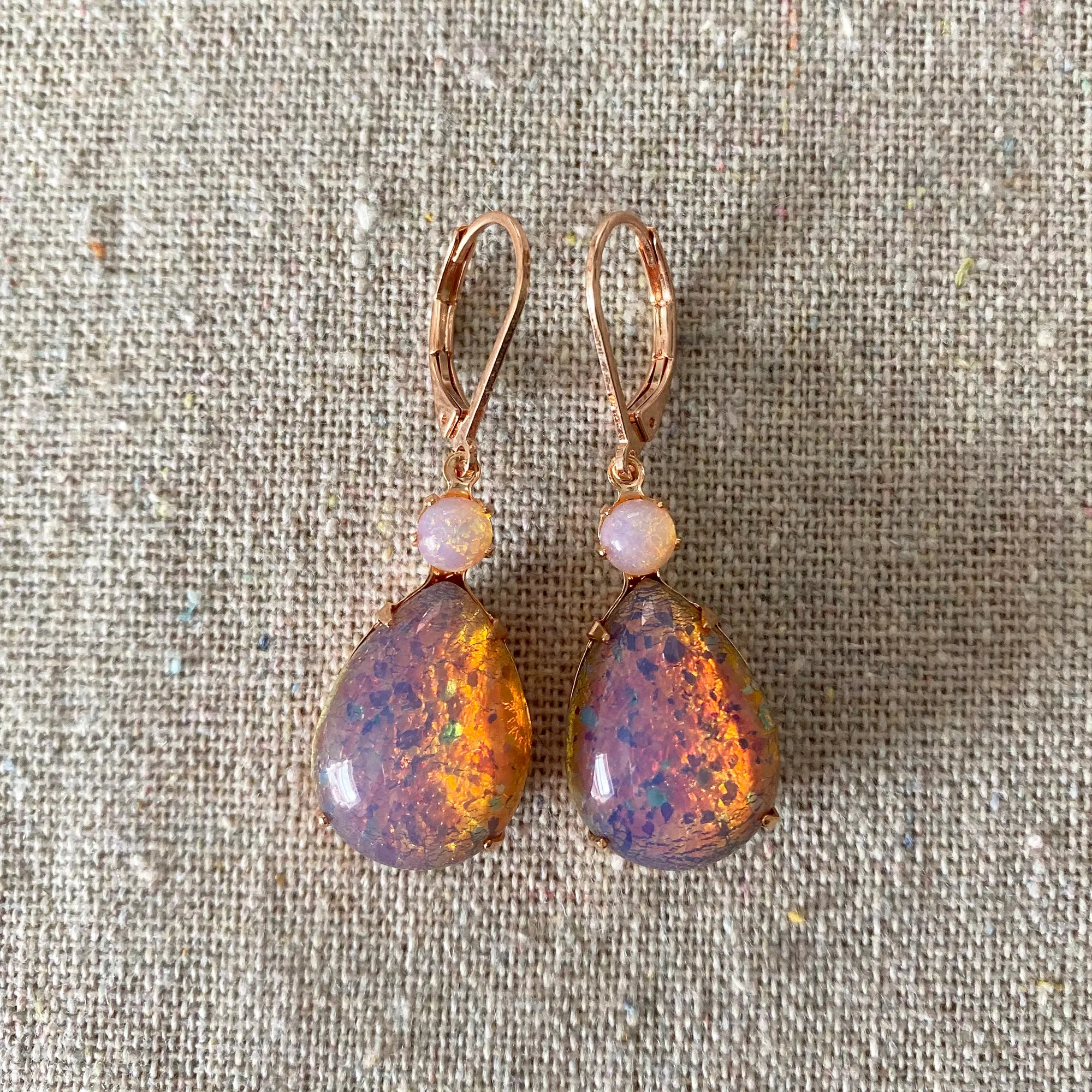 Pink Glass Opal Earrings