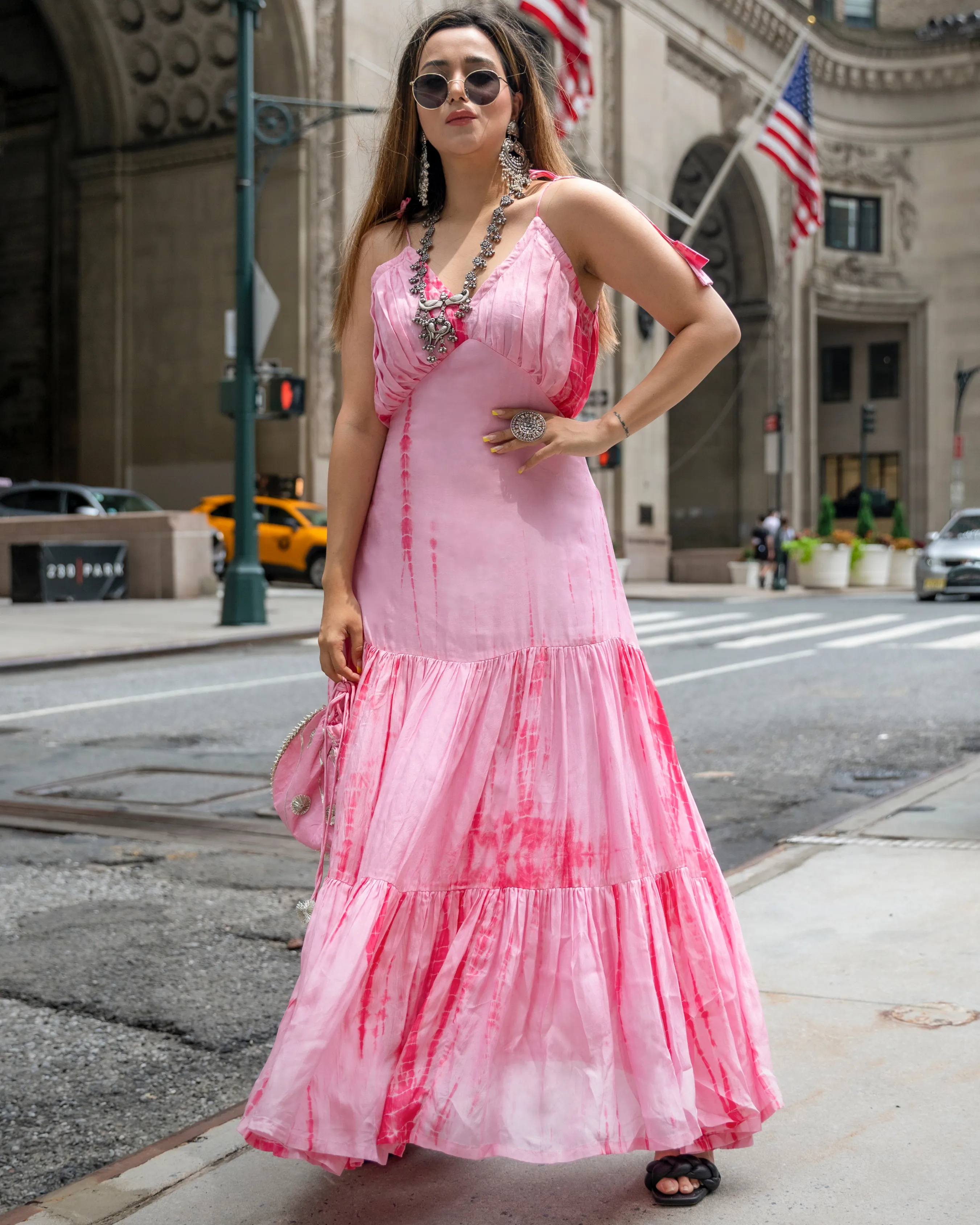 Pink Puffer Tie & Dye Silk Dress