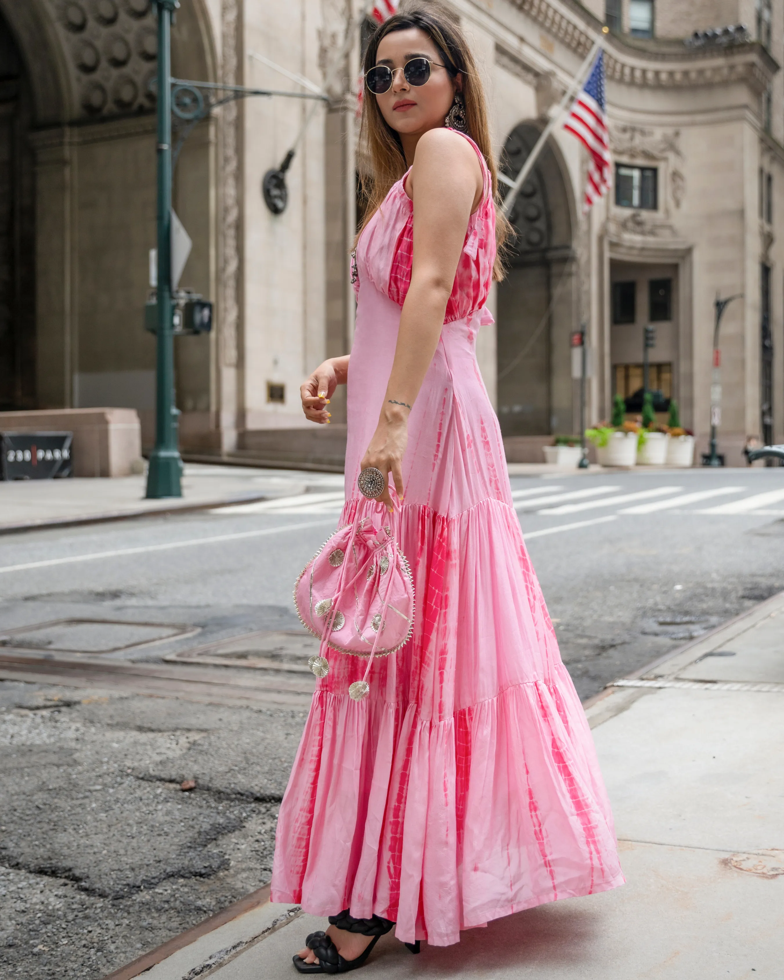 Pink Puffer Tie & Dye Silk Dress