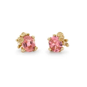 Pink Tourmaline and Diamond Encrusted Studs