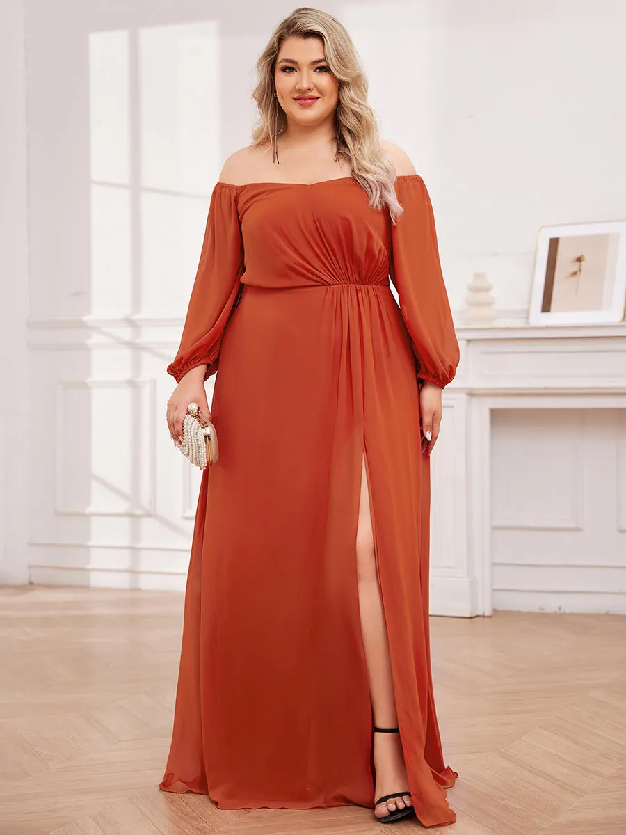 Plus Chiffon Maxi Long One Shoulder Wholesale Evening Dresses With Lantern Sleeves