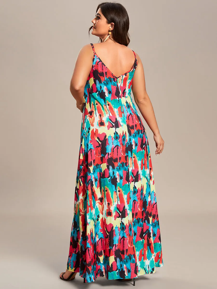 Plus Spaghetti Straps Sleeveless Printed Wholesale Wedding Guest Dresses