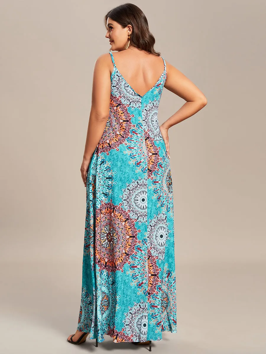 Plus Spaghetti Straps Sleeveless Printed Wholesale Wedding Guest Dresses