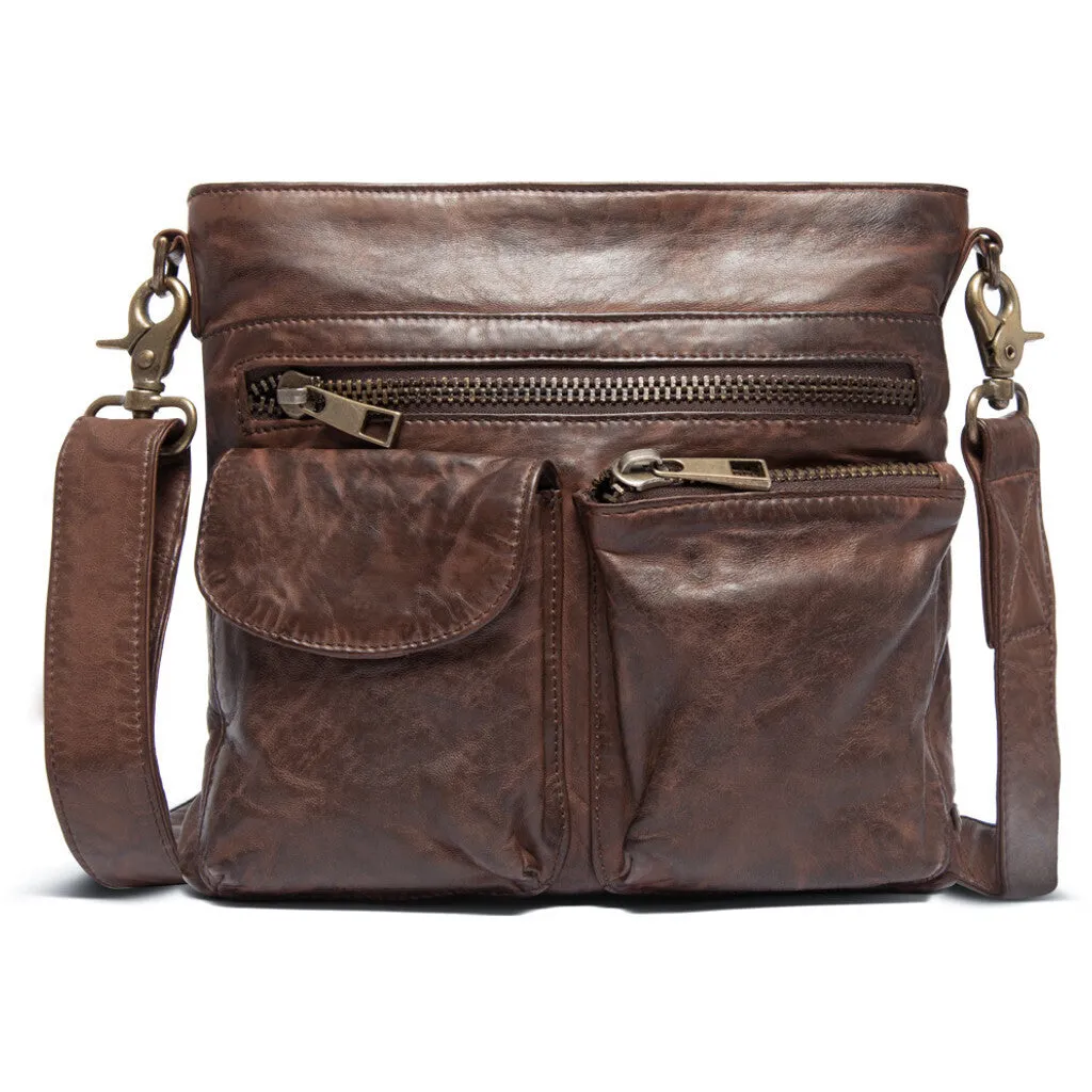 Raw and nice crossbody bag in soft leather / 15350 - Winter brown