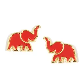 Red Gold Dipped Enamel Elephant Stud Earrings-M H W ACCESSORIES